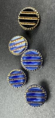 5 botones de vidrio vintage azul y negro dorado esmalte diseño rayas 14 mm costura artesanal Foto 1 de 4