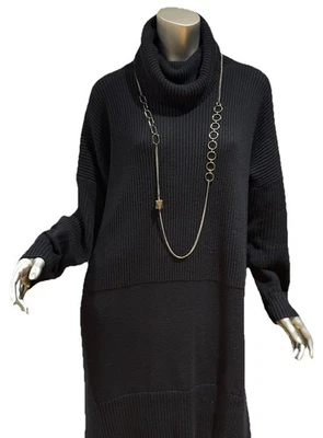 LAFAYETTE 148 Cashmere/Cotton Blend Turtleneck Black Long Sleeve Dress Sweater L - Image 1 of 4