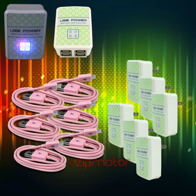 6X 4 USB-ANSCHLÜSSE WANDADAPTER + 3 FUSS KABEL NETZTEIL SYNC PINK GALAXY NOTE NEXUS - Bild 1 von 1