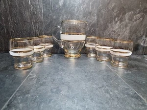 Elegantes Vintage Glasgeschirr Set - 6 Gläser + Krug mit Goldrand - Klarglas - Bild 1 von 12
