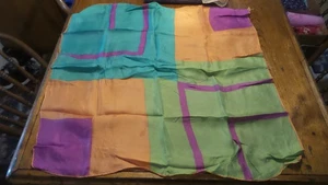 Vintage LADIES' SCARF 28"X28", Squares, Green, Purple, Orange - Picture 1 of 2