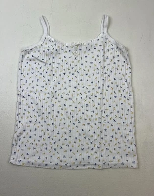 Camiseta sin mangas vintage años 90 Y2K talla L blanca con estampado floral Ditsy boho botones acanalados lazo Foto 1 de 4