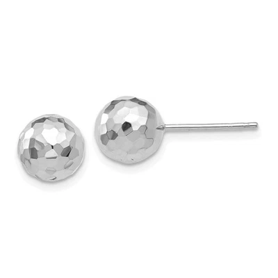Aretes de bola de 8 mm con corte de diamante pulido de oro blanco de 14 K para mamá 1,22 g Foto 1 de 4