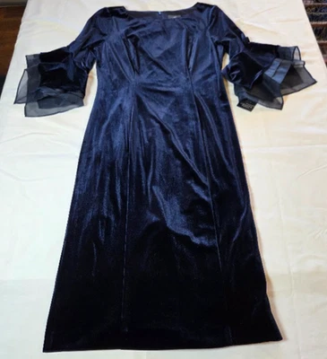 Vestido midi de terciopelo azul marino de manga larga para mujer Adrianna Papell talla 6 nuevo con etiquetas Foto 1 de 4