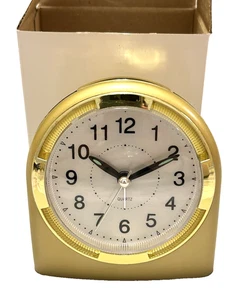 NEW Unused Gold Tone Bedside Quartz Analog Alarm Clock Modern Sleek Design - Picture 1 of 11