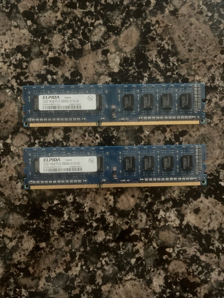Lote de 2x Elpida 1GB DDR3 1333MHz PC3-10600U Escritorio RAM UDIMM - 2GB Total Foto 1 de 3