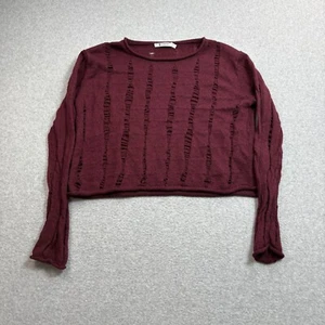 T Alexander Wang Merinowolle Pullover Damen Large Rot Cropped Transparent Thrashed Y2K - Bild 1 von 8