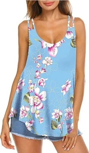 Women's Spaghetti Strap Tank Top Flowy V Neck Summer Sleeveless Shirt Blouse S - Picture 1 of 5