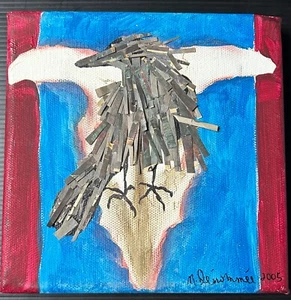 Nancy Denommee Skull in Red White & Blue with Crow 2005/2013 - Picture 1 of 3