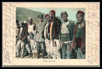Postal, Macedonia tipos de agricultores macedonios con oficial alemán; XT 550000 - Imagen 1 de 2
