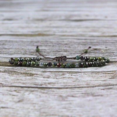 Natural Dragon Bloodstone Bracelet Green Bloodstone Braided Bracelet Handmade - Image 1 of 2
