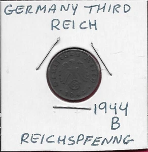 GERMANY THIRD REICH 1 REICHSPFENNIG 1944-B EAGLE ABOVE SWASTIKA WITHIN WREATH,DE - Picture 1 of 2