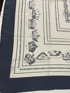Richard Allan Silk Scarf Square 34x34 Blue Gray Cream Kings Crowns Vintage - Picture 1 of 9