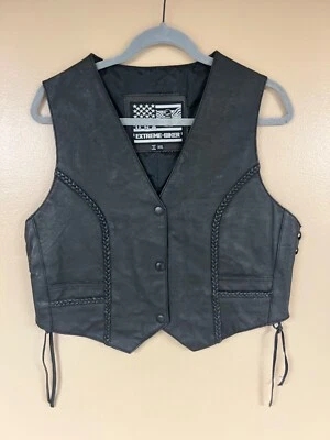 Vintage USA Extreme Biker Women’s black braided leather vest - Image 1 of 4