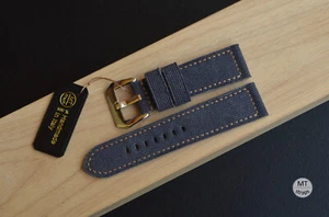 24 mm Cinturino artigianale canvas pelle Pam Italy MTstraps Handmade Watch Strap - Picture 1 of 16