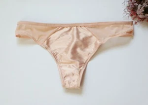Women Sexy Thongs Solid Satin&Mesh Underwear Ladies G-string Panties Beige XS-S - Picture 1 of 7