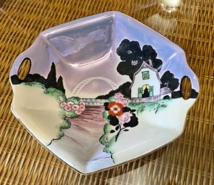 Noritake Hand Painted Plate Luster Handled Octagon Dish House Arch Scenic RARE - Picture 1 of 12