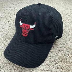 Chicago Bulls Hat 47 Hitch Strapback Crosstown Black Corduroy Bull Sidepatch Cap - Picture 1 of 9