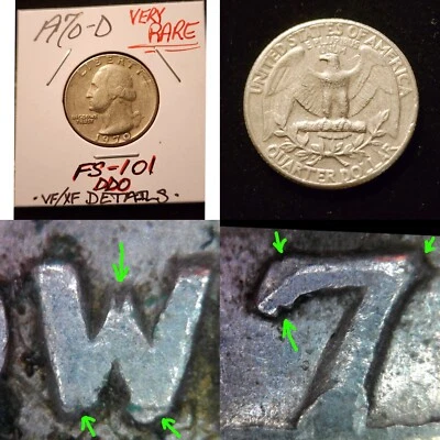 VERY SCARCE FS-101 1970-D WASHINGTON QUARTER DOUBLE DIE OBVERSE ERROR VARIETY!! - Image 1 of 4