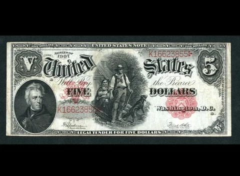 1907 $5 Woodchopper United States Note  Legal Tender. Great Looking Note! FR-91 Cover