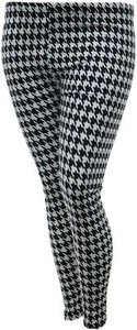 Ladies New Houndstooth Dogtooth Black & White Stretch Leggings Girls Womens Plus - Picture 1 of 4