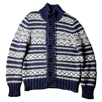 Suéter Benetton Para Hombres Mediano Azul Cárdigan Mezcla Lana Alpaca Botón Isla Justa Foto 1 de 4