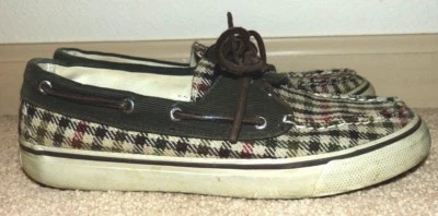 Womens 7.5 Sperry Top-Sider Bahama Green Brown Plaid Check Tweed Corduroy Shoes - Image 1 of 4