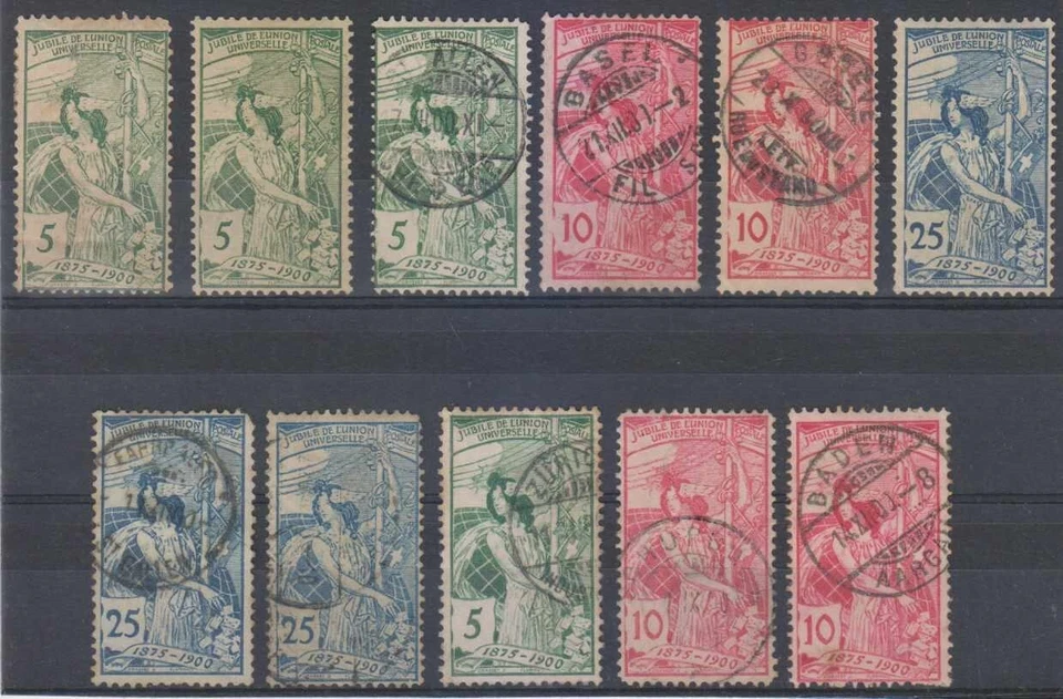 SWITZERLAND 1900 UPU ALLEGORY Sc 98-102 (11x) SHADES HINGED MINT & USED SCV$334 - Image 1 of 1