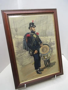 BELLE LITHOGRAPHIE REHAUSSEE "TAMBOUR MARINE" 1930-40 Signé EDMOND LAJOUX - Picture 1 of 4