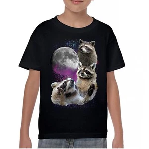 Racoons Howling at the Moon Youth T-shirt Funny Wildlife Animal in Space Kids - Picture 1 of 50
