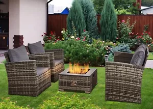 Rattan Garden Furniture Set 4 Piece Outdoor 2Chairs 2Seater Sofa Fire Pit Table - Picture 1 of 13
