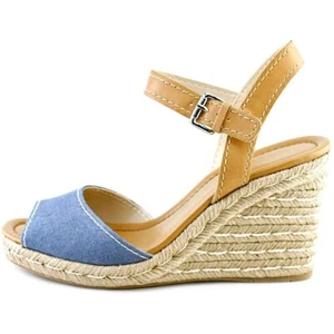 Marc Fisher Natural Leather & Denim Maiseey Espadrille Wedge Sandal Sz 9.5 NEW - Picture 1 of 5