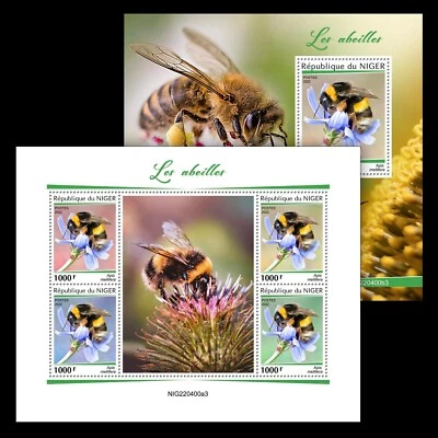 Estampillas de abejas insectos MNH 2022 Níger M/S + S/S Foto 1 de 3