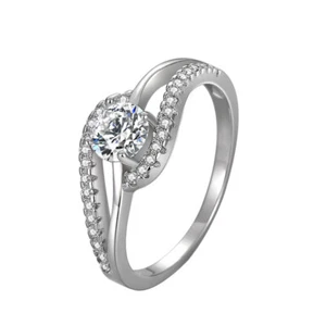 1ct Round Cut Cz Band 925 Sterling Silver Women's Hollow Jewelry Engagement Ring - Picture 1 of 6