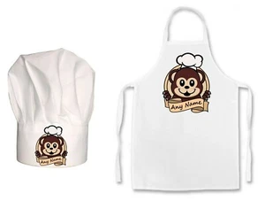 KINDER PERSONALISIERT Niedlich Affe Koch Tiermotiv Kinder Koch Mütze/Schürze Set  - Bild 1 von 6