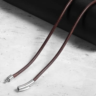 Colar de aço inoxidável com cordão de couro trançado café 2 mm corrente mancha 16-32" - Imagem 1 de 3