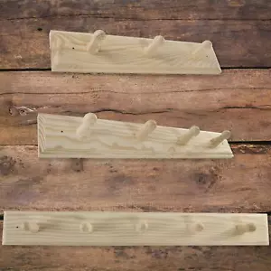 3/4/5 Pegs Wooden Door Hooks Coat Rack Hanging Clothes Holder Wall / Plain Pine - Picture 1 of 40