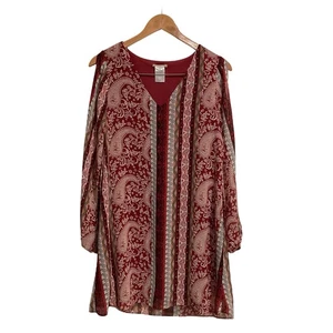 Top túnica estilo boho INTU talla M borgoña manga larga abertura - Imagen 1 de 8