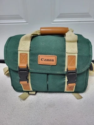 Retro Canon Camera Bag Organizer Green Pockets Shoulder Strap DSLR Carry Case  - Image 1 of 4
