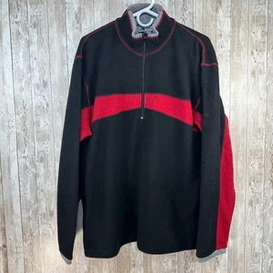 Eastern Mountain Sports Mens Pullover Fleece Wool Blend Black Red Color Block L - Picture 1 of 6