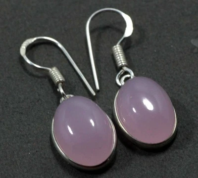 Pink Chalcedony 925 Silver Plated Earrings 1.3" Aesthetic Jewellery GW - Image 1 of 3
