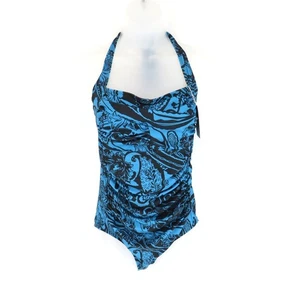 Smismivo Women;s Blue & Black Halter One-Piece Swimsuit Paisley Print Large NWT - Picture 1 of 4