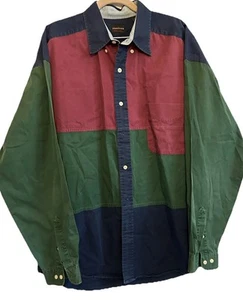 VTG Structure Button Down Shirt Mens L Colorblock 100% Cotton Retro 90s Hip Hop - Picture 1 of 10