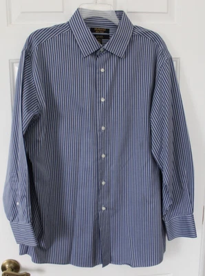 Camisa de vestir para hombre AZUL rayas LS sin hierro talla 16 1/2" 33" etiqueta dorada de Murano Foto 1 de 4