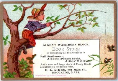 Tarjetas comerciales victorianas 188 H. L. librería, Brockton, Massachusetts (MA) Foto 1 de 2