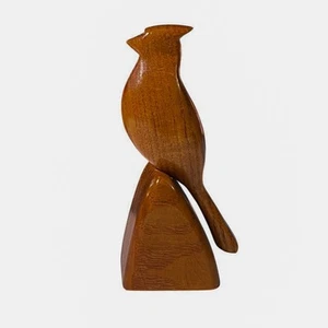 Vintage Hand Carved Wood Cardinal Bird Signed USA Smooth Folk Art Sculpture - Picture 1 of 11