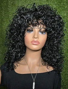 Black Curly Fluffy Jumbo Wig 70s 80s Cosplay Rocker. 161 - Picture 1 of 4