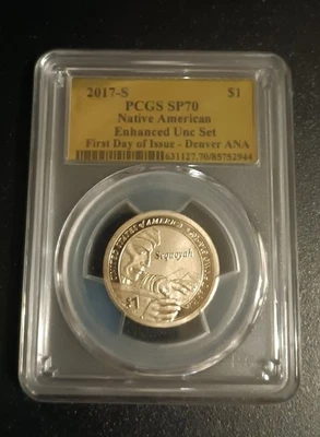 2017s Pcgs Sp70 Native American Enhanced Uncirculated 1 Coin Gold Label - Image 1 of 2