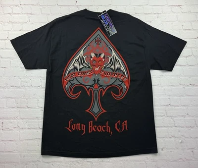 NWT Vintage Y2K West Coast Choppers Devils Cross Liquid Blue T-Shirt 2 Sided XL - Image 1 of 4
