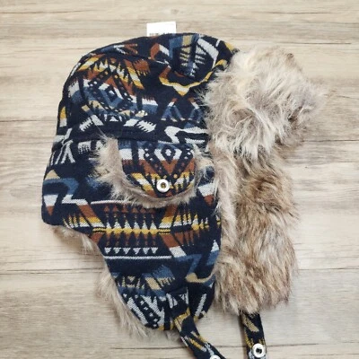 American Rag Trapper 帽子 OS 海军蓝丑陋毛衣人造毛皮耳扣 — 第 1/4 张图片